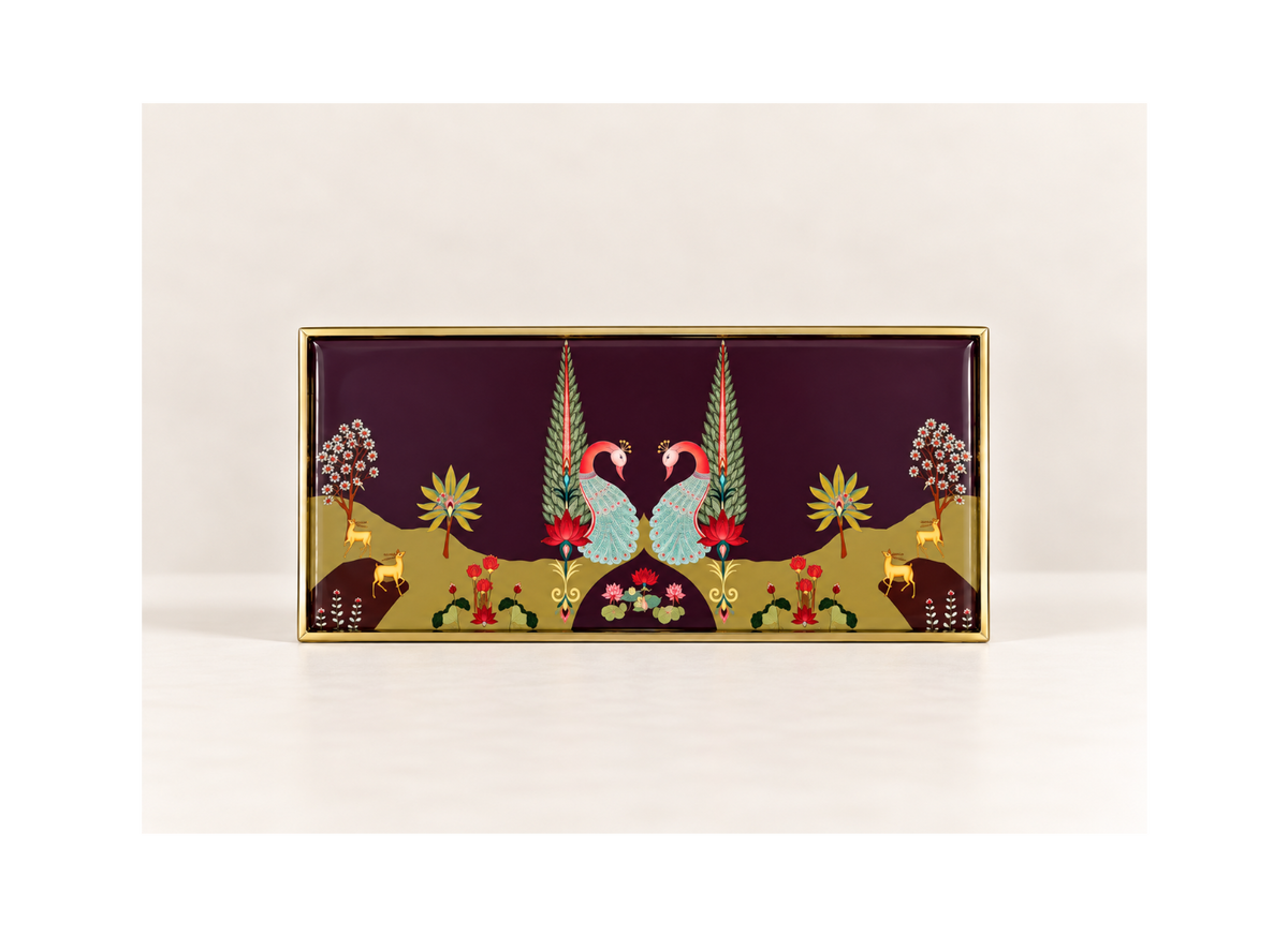 Anandvan Rectangle Metal Platter with dip bowl
